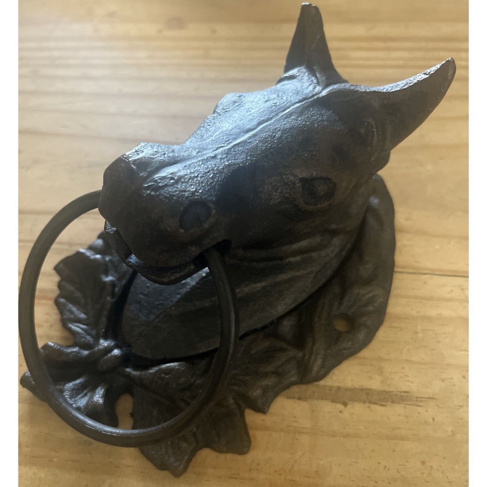 Cast Iron Burnish Black Horse Head Door Knocker/Hitching Post/Towel Holder NWOT - Picture 5 of 10